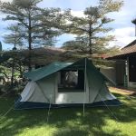 Ready set up tent in the gated garden, private property