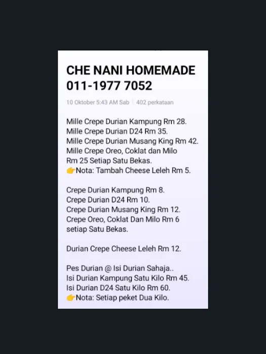 Durian Crepe CHE NANI HOMEMADE Picture 7